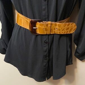 Brown Womens Croc Print Wide Belt-Size 10/12 (30-32”)